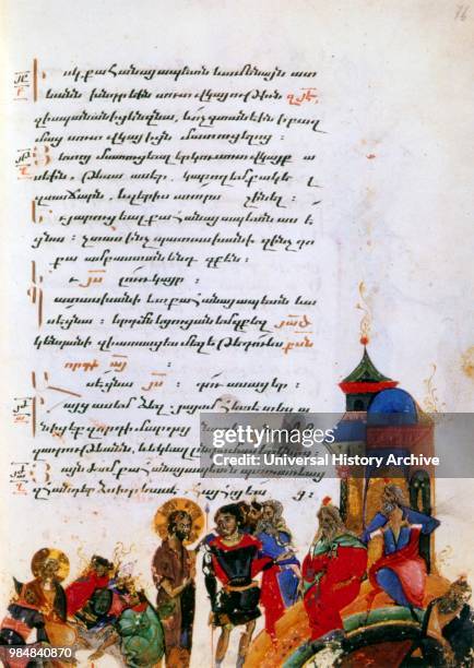 Armenian Christian illustrated manuscript showing Jesus before Caiaphas. 14th century. Joseph Caiaphas. Known simply as Caiaphas. In the New...