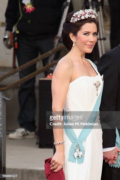 Crown Princess Mary of Denmark attends the Gala Performance in celebration of Queen Margrethe's 70th Birthday on April 15, 2010 in Copenhagen,...