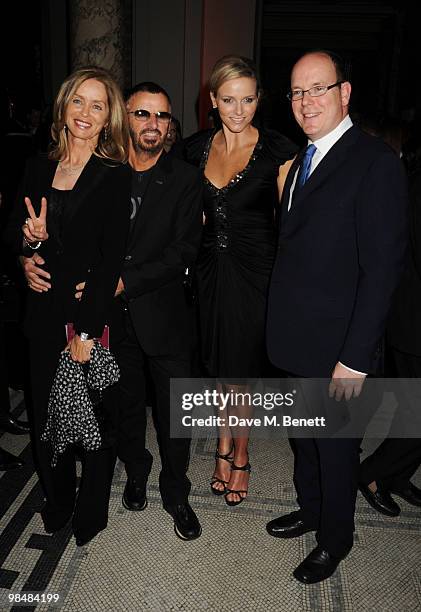 Barbara Bach, Ringo Starr, Charlene Wittstock and Prince Albert II of Monaco attend the private view of exhibition 'Grace Kelly: Style Icon', at the...