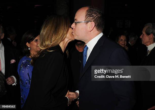 Barbara Bach and Prince Albert II of Monaco attend the private view of exhibition 'Grace Kelly: Style Icon', at the Victoria & Albert Museum on April...