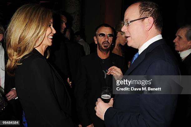 Barbara Bach, Ringo Starr and Prince Albert II of Monaco attend the private view of exhibition 'Grace Kelly: Style Icon', at the Victoria & Albert...