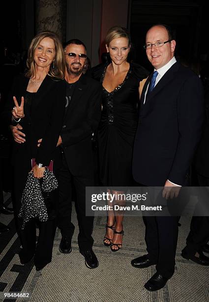 Barbara Bach, Ringo Starr, Charlene Wittstock and Prince Albert II of Monaco attend the private view of exhibition 'Grace Kelly: Style Icon', at the...