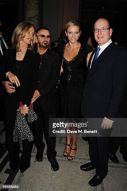 Barbara Bach, Ringo Starr, Charlene Wittstock and Prince Albert II of Monaco attend the private view of exhibition 'Grace Kelly: Style Icon', at the...