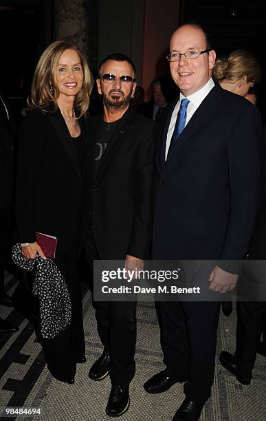 Barbara Bach, Ringo Starr and Prince Albert II of Monaco attend the private view of exhibition 'Grace Kelly: Style Icon', at the Victoria & Albert...