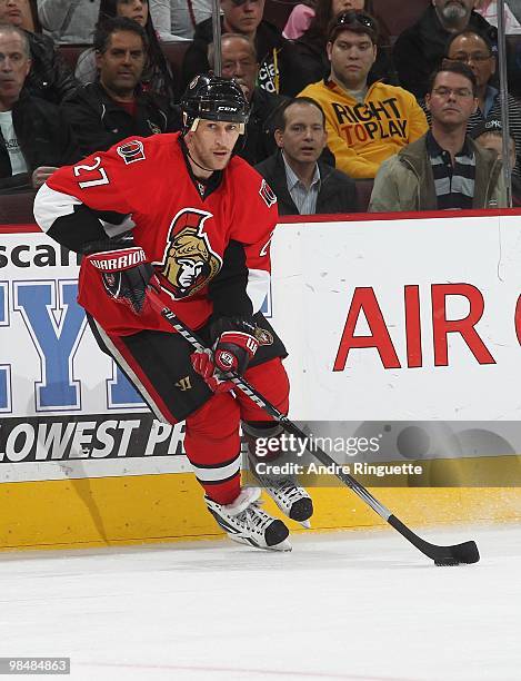 Alexei Kovalev of the Ottawa Senators skates against the Carolina Hurricanes at Scotiabank Place on April 1, 2010 in Ottawa, Ontario, Canada.