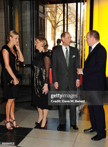 Charlene Wittstock, Sophie, Countess of Wessex, Prince Edward, Earl of Wessex and Prince Albert II of Monaco attend the private view of exhibition...