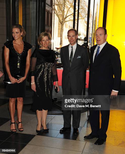 Charlene Wittstock, Sophie, Countess of Wessex, Prince Edward, Earl of Wessex and Prince Albert II of Monaco attend the private view of exhibition...