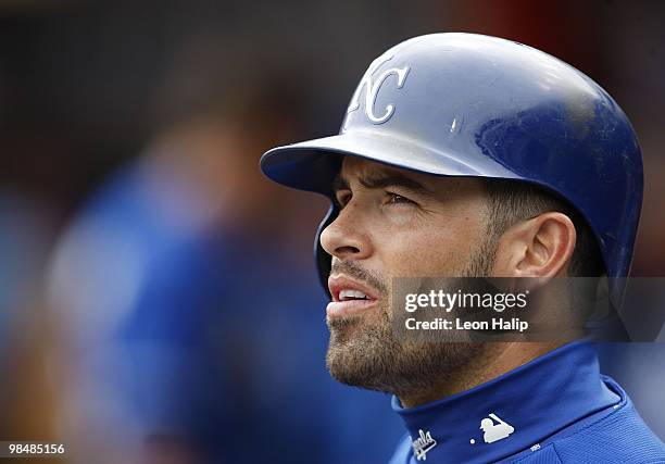 David DeJesus of the Kansas City Royals watches the action on the field against the Detroit Tigers on April 13, 2010 at Comerica Park in Detroit,...