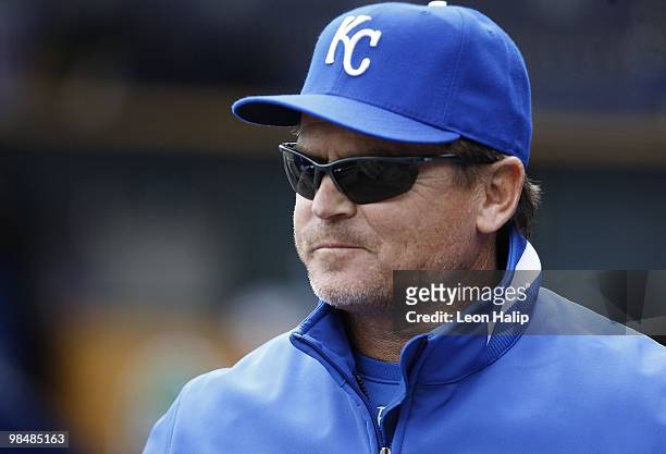 Kansas City Royals bench coach John Gibbons during the game against the Detroit Tigers on April 13, 2010 at Comerica Park in Detroit, Michigan. The...
