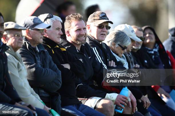 Kieran Read of Counties watches from the sidelines in the second half during the Mitre 10 Cup trial match between Counties Manukau and Tasman at...