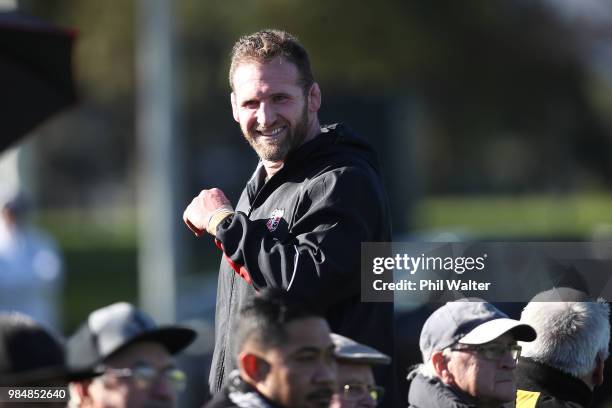 Kieran Read of Counties watches from the sidelines in the second half during the Mitre 10 Cup trial match between Counties Manukau and Tasman at...