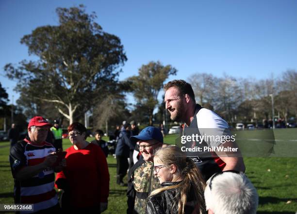 Kieran Read of Counties signs autographs in the second half during the Mitre 10 Cup trial match between Counties Manukau and Tasman at Mountford Park...