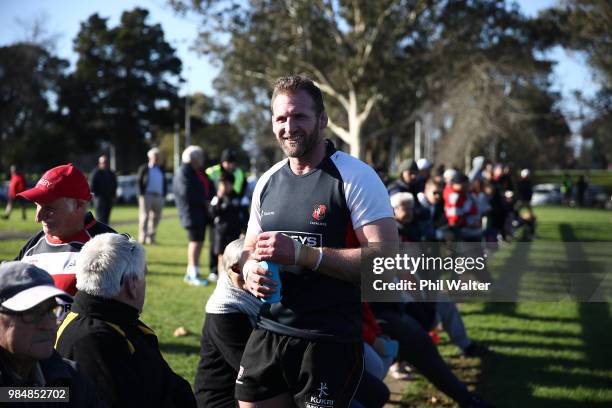 Kieran Read of Counties signs autographs in the second half during the Mitre 10 Cup trial match between Counties Manukau and Tasman at Mountford Park...