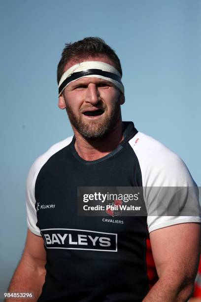 Kieran Read of Counties Manukau during the Mitre 10 Cup trial match between Counties Manukau and Tasman at Mountford Park on June 27, 2018 in...