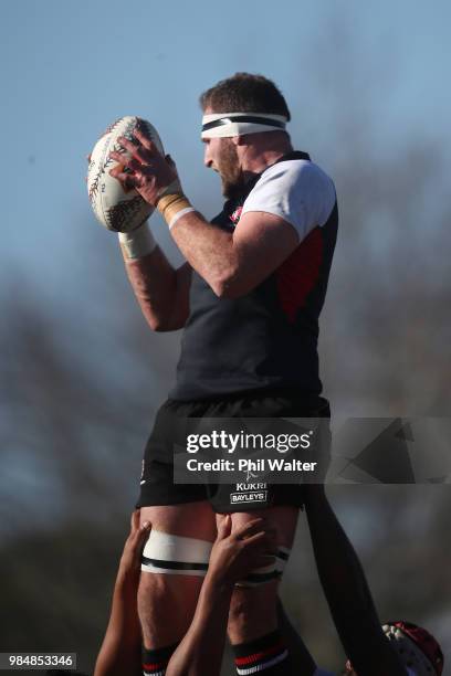 Kieran Read of Counties Manukau takes the ball in the lineout during the Mitre 10 Cup trial match between Counties Manukau and Tasman at Mountford...