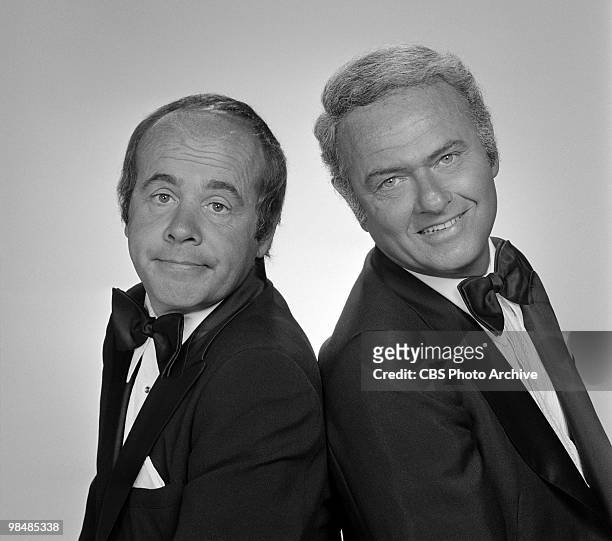 Cast members Tim Conway and Harvey Korman on "The Carol Bunett Show" on July 8, 1975 in Los Angeles, California.