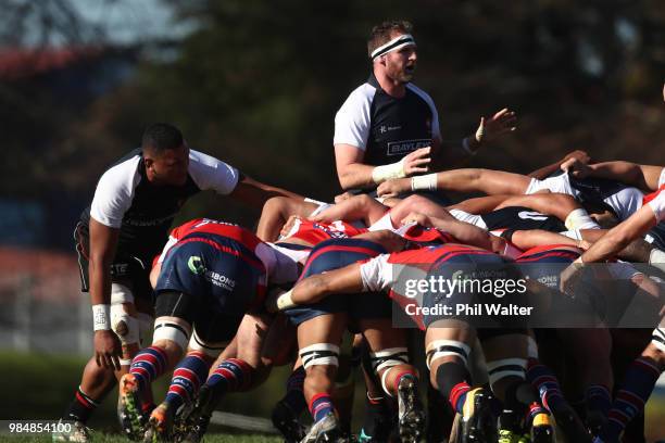 Kieran Read of Counties Manukau during the Mitre 10 Cup trial match between Counties Manukau and Tasman at Mountford Park on June 27, 2018 in...