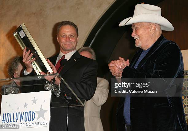 Actor Tony Curtis is honored at the Hollywood Chamber Of Commerce 89th Annual Installation & Awards Luncheon on April 15, 2010 in Hollywood,...