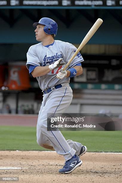 Ellis of the Los Angeles Dodgers bats during a MLB game against the Florida Marlins at Sun Life Stadium on April 11, 2010 in Miami, Florida. (Photo...