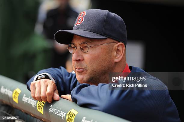 Terry Francona, manager of the Boston Red Sox is seen prior to the Opening Day game between the Minnesota Twins and the Boston Red Sox at Target...