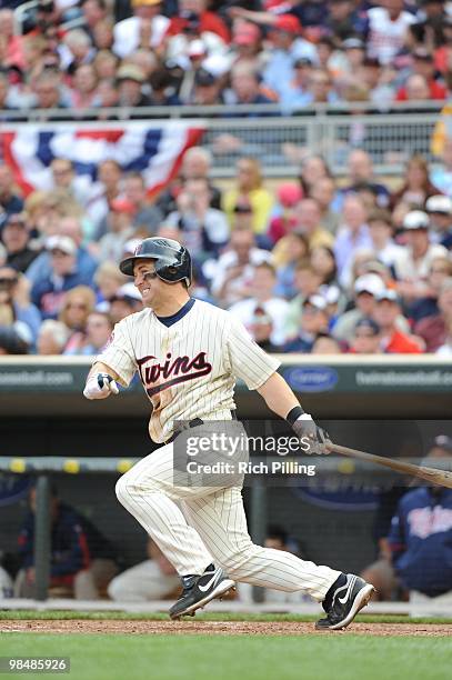 Nick Punto of the Minnesota Twins bats during the Opening Day game against the Boston Red Sox at Target Field in Minneapolis, Minnesota on April 12,...