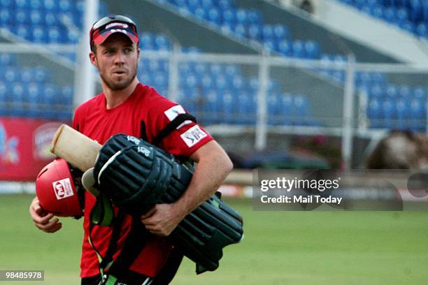 Delhi Daredevils' bowler batsman AB de Villiers during a practice session at the Brabourne Stadium in Mumbai on April 12, 2010.