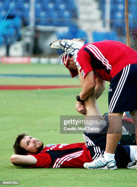 Delhi Daredevils' bowler Dirk Nannes during a practice session at the Brabourne Stadium in Mumbai on April 12, 2010.