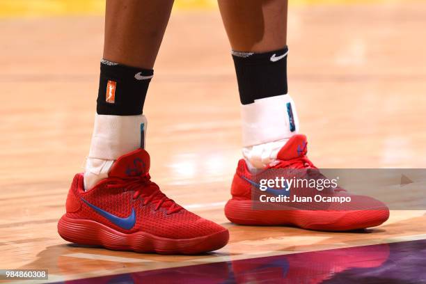Sneakers of Glory Johnson of the Dallas Wings during the game against the Los Angeles Sparks on June 26, 2018 at STAPLES Center in Los Angeles,...