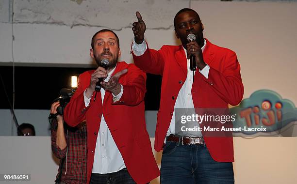 Fred Testot and Omar Sy attend the "Les Doudous Enchantes" auction and party at Palais De Tokyo on April 15, 2010 in Paris, France.