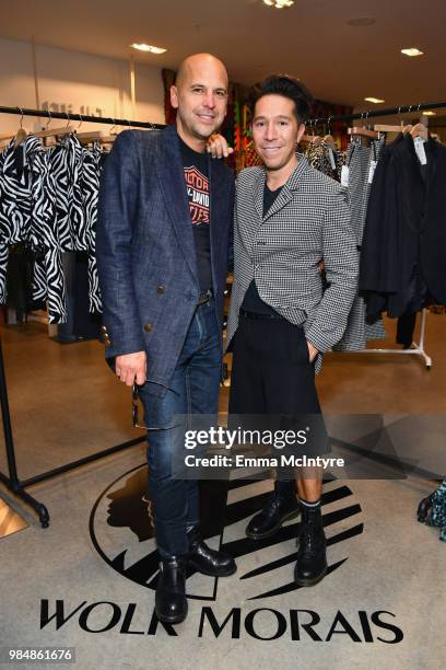 Designers Claude Morais and Brian Wolk attend the Wolk Morais Collection 7 Fashion Show at The Jeremy Hotel on June 26, 2018 in West Hollywood,...