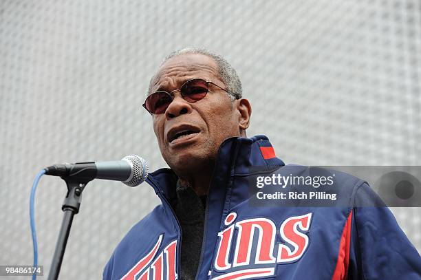 Hall of Famer Rod Carew is seen prior to the Opening Day game between the Minnesota Twins and the Boston Red Sox at Target Field in Minneapolis,...