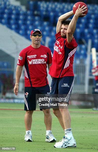 Delhi Daredevils' bowler Dirk Nannes during a practice session at the Brabourne Stadium in Mumbai on April 12, 2010.