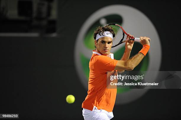 Sony Ericsson Open: Switzerland Roger Federer in action vs Czech Republic Tomas Berdych during Men's 4th Round at Crandon Park. Key Biscayne, FL...