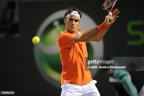 Sony Ericsson Open: Switzerland Roger Federer in action vs Czech Republic Tomas Berdych during Men's 4th Round at Crandon Park. Key Biscayne, FL...