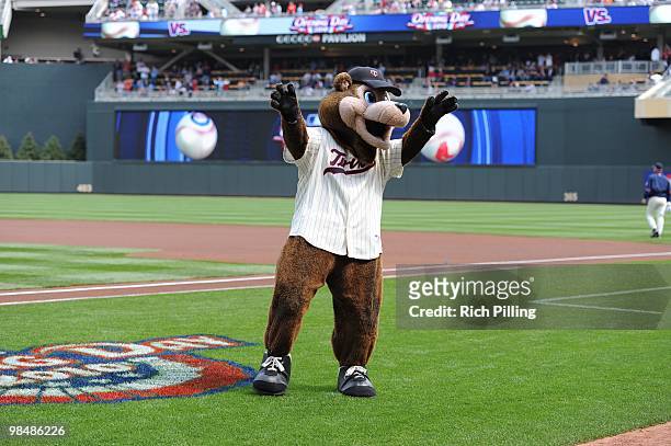 The Minnesota Twins mascot is seen prior to the Opening Day game between the Minnesota Twins and the Boston Red Sox at Target Field in Minneapolis,...