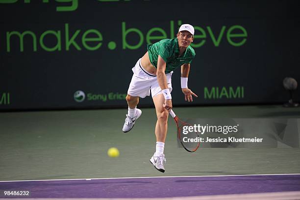 Sony Ericsson Open: Czech Republic Tomas Berdych in action vs Sweden Robin Soderling during Men's Semifinals at Crandon Park. Key Biscayne, FL...