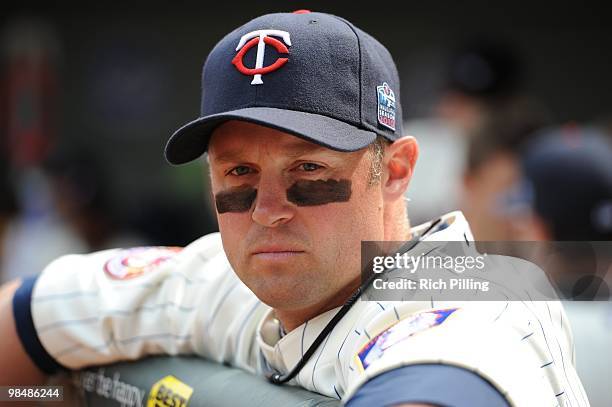 Michael Cuddyer of the Minnesota Twins is seen prior to the Opening Day game between the Minnesota Twins and the Boston Red Sox at Target Field in...