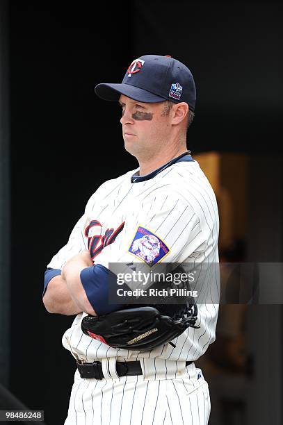 Michael Cuddyer of the Minnesota Twins is seen prior to the Opening Day game between the Minnesota Twins and the Boston Red Sox at Target Field in...