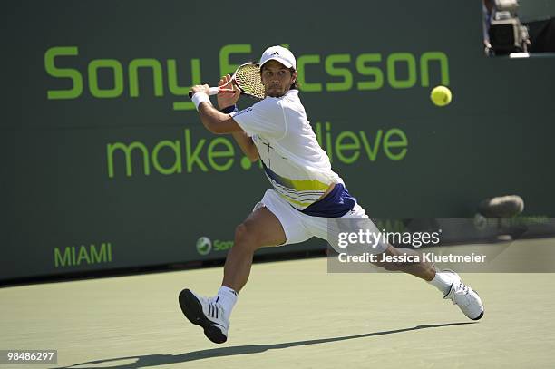 Sony Ericsson Open: Czech Republic Tomas Berdych in action vs Spain Fernando Verdasco during Men's Quarterfinals at Crandon Park. Key Biscayne, FL...