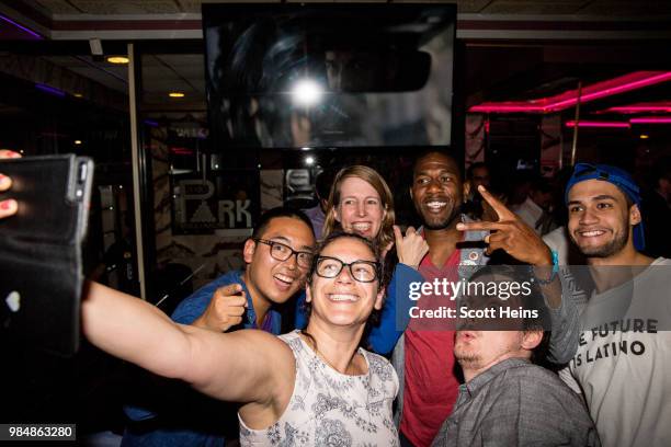 New York City Council Member Jumaane Williams is joined by Zephyr Teachout and suporters of progressive challenger Alexandria Ocasio-Cortez in...