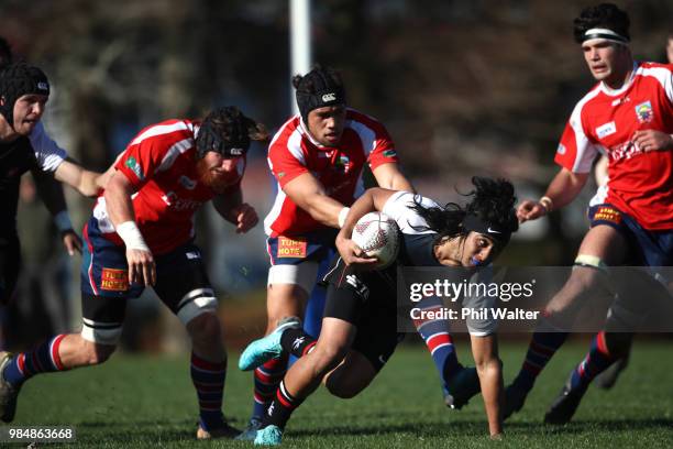 Willie Tuala of Counties Manukau runs the ball during the Mitre 10 Cup trial match between Counties Manukau and Tasman at Mountford Park on June 27,...