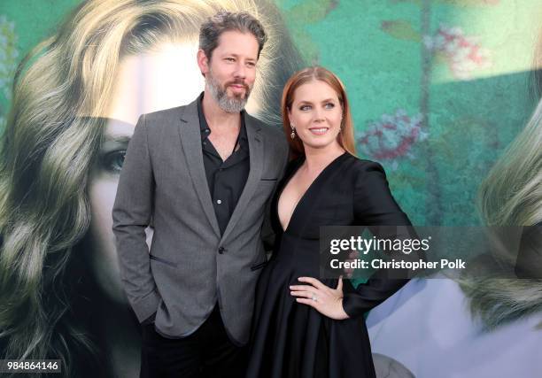 Darren Le Gallo and Amy Adams attend the premiere of HBO's 'Sharp Objects' at The Cinerama Dome on June 26, 2018 in Los Angeles, California.