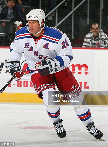 Vinny Prospal of the New York Rangers skates against the New Jersey Devils at the Prudential Center on March 10, 2010 in Newark, New Jersey. Devils...