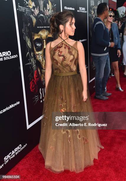 Actress Isabella Moner attends the premiere of Columbia Pictures' "Sicario: Day Of The Soldado" at Regency Village Theatre on June 26, 2018 in...