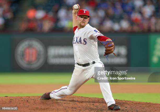 Texas Rangers Pitcher Austin Bibens-Dirkx throws during the game between the San Diego Padres and Texas Rangers on June 26, 2018 at Globe Life Park...