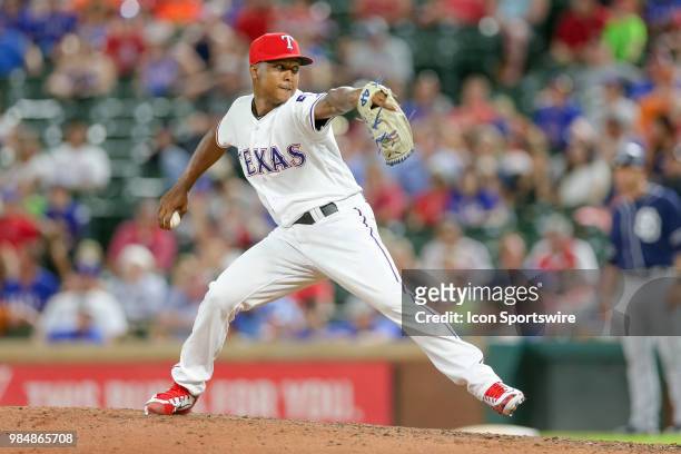 Texas Rangers Pitcher Jose Leclerc comes on in relief during the game between the San Diego Padres and Texas Rangers on June 26, 2018 at Globe Life...