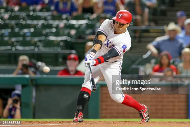 Texas Rangers Outfield Shin-Soo Choo extends his league leading 39 game on base streak with a single in the 9th inning of the game between the San...