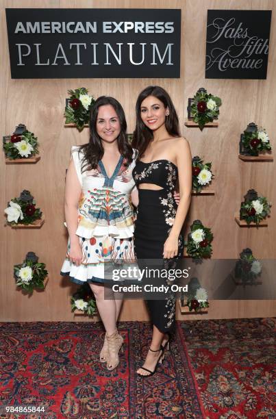 Marketing and Digital - Saks Emily Essner and Actress & Singer Victoria Justice attend as Saks And American Express Platinum celebrate the "Shop Saks...