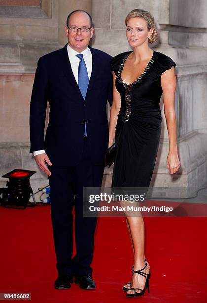 Prince Albert II of Monaco and Charlene Wittstock attend the private view of exhibition 'Grace Kelly: Style Icon', at the Victoria & Albert Museum on...