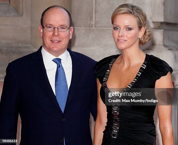 Prince Albert II of Monaco and Charlene Wittstock attend the private view of exhibition 'Grace Kelly: Style Icon', at the Victoria & Albert Museum on...